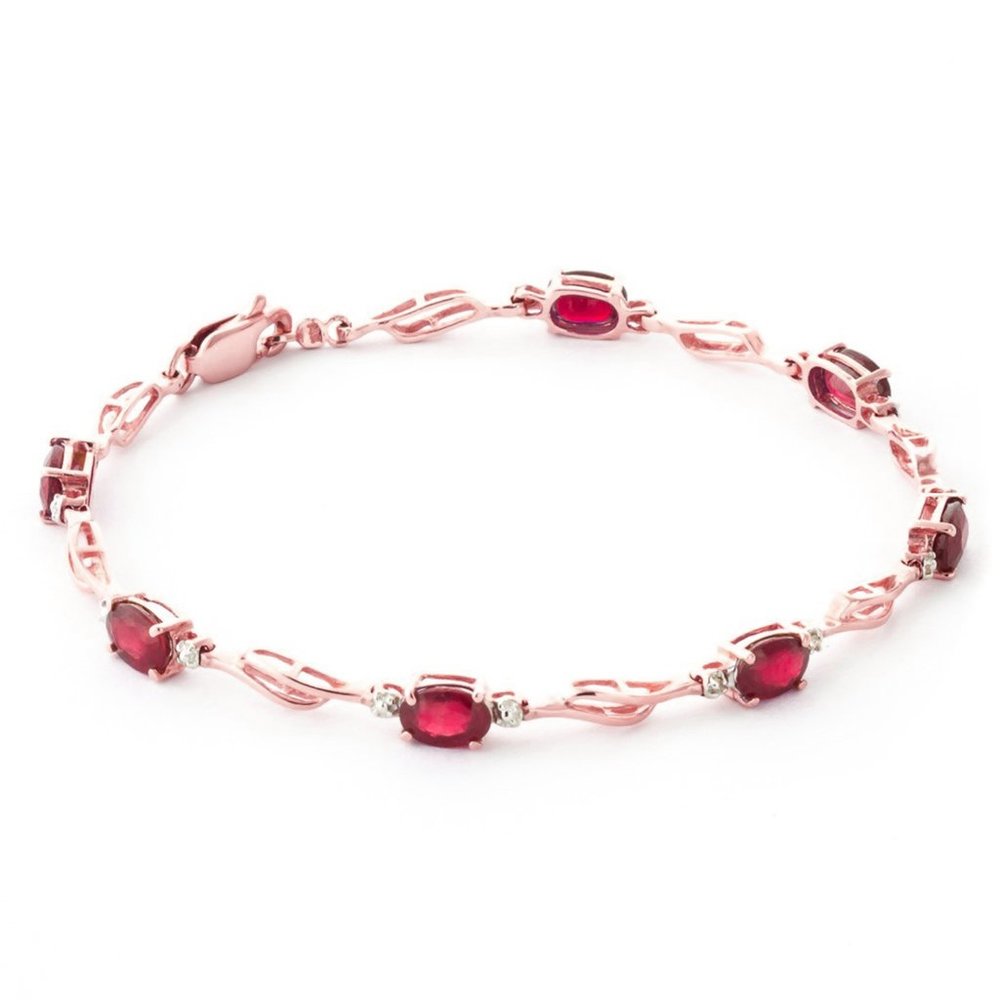 14K SOLID GOLD TENNIS BRACELET W RUBIES & DIAMONDS